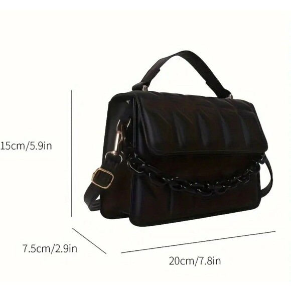 Black sleek shoulder purse cross body bag acrylic chain - alt goth punk fashion - Picture 2 of 5